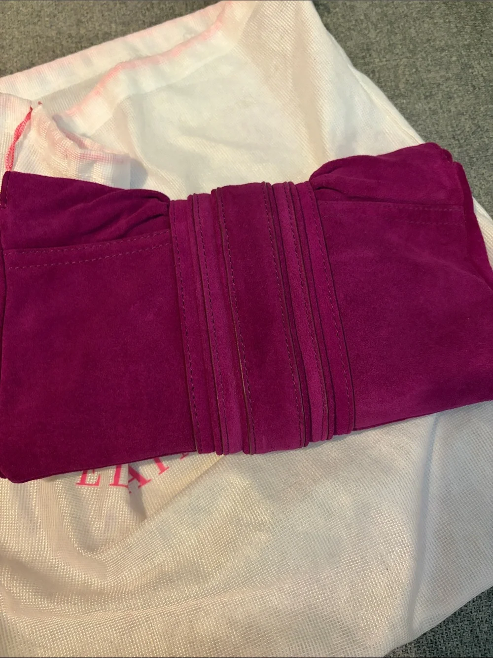 Elaine Turner Daphne Dark Magenta Suede Bow Clutch